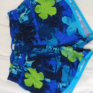 DANSKIN NOW Blue and Green Hawaiian Print Running Shorts